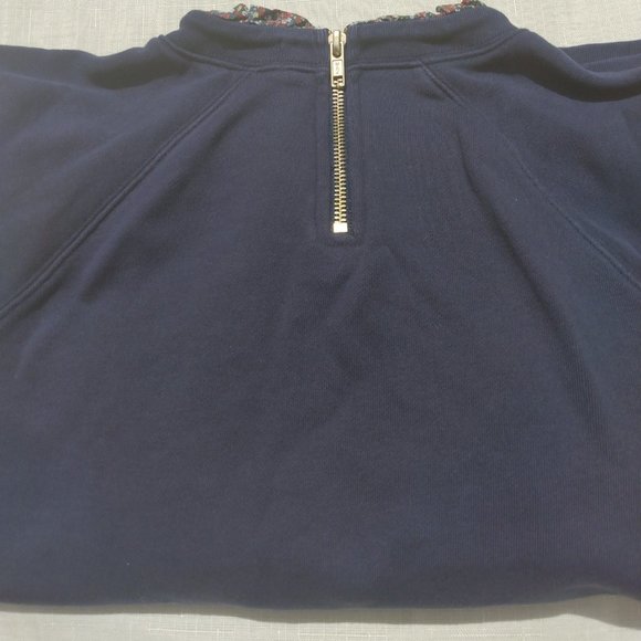 J Crew Sweatshirt, Navy Blue,Zip-up back, floral trim cuffs and neckline, Size M - Picture 4 of 4